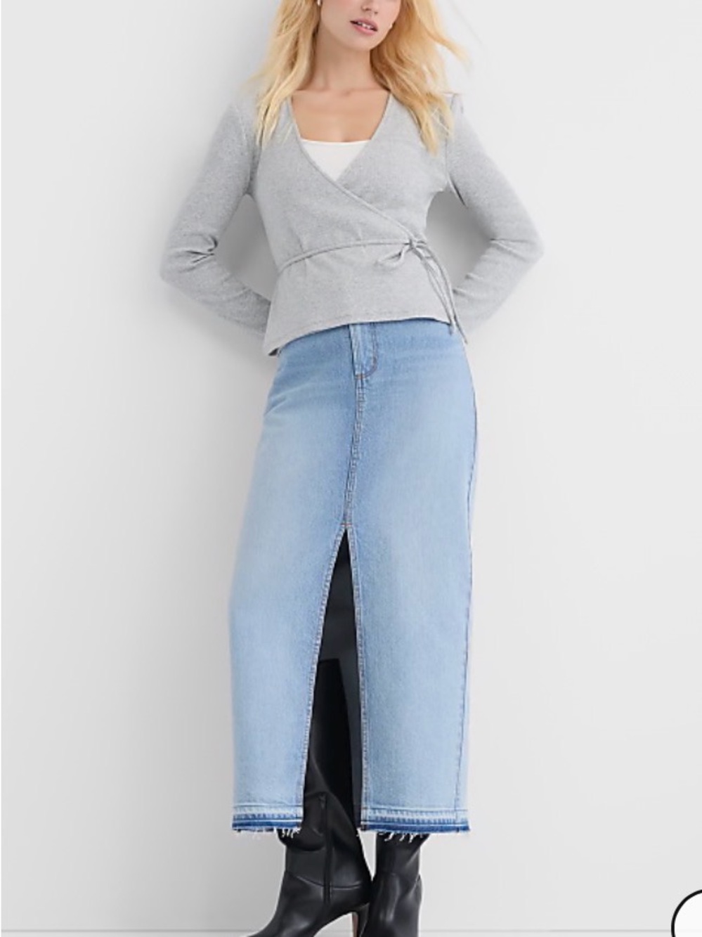 NWT Light Wash Denim Maxi Skirt with Front Slit